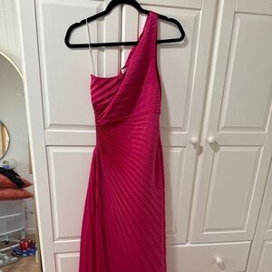 Pink pleated satin asymmetrical dress